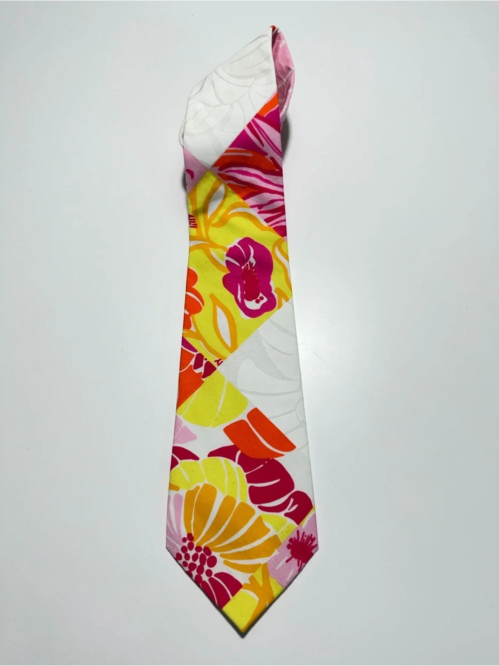 Lilly Pulitzer Vintage Pink Orange Yellow Floral Necktie